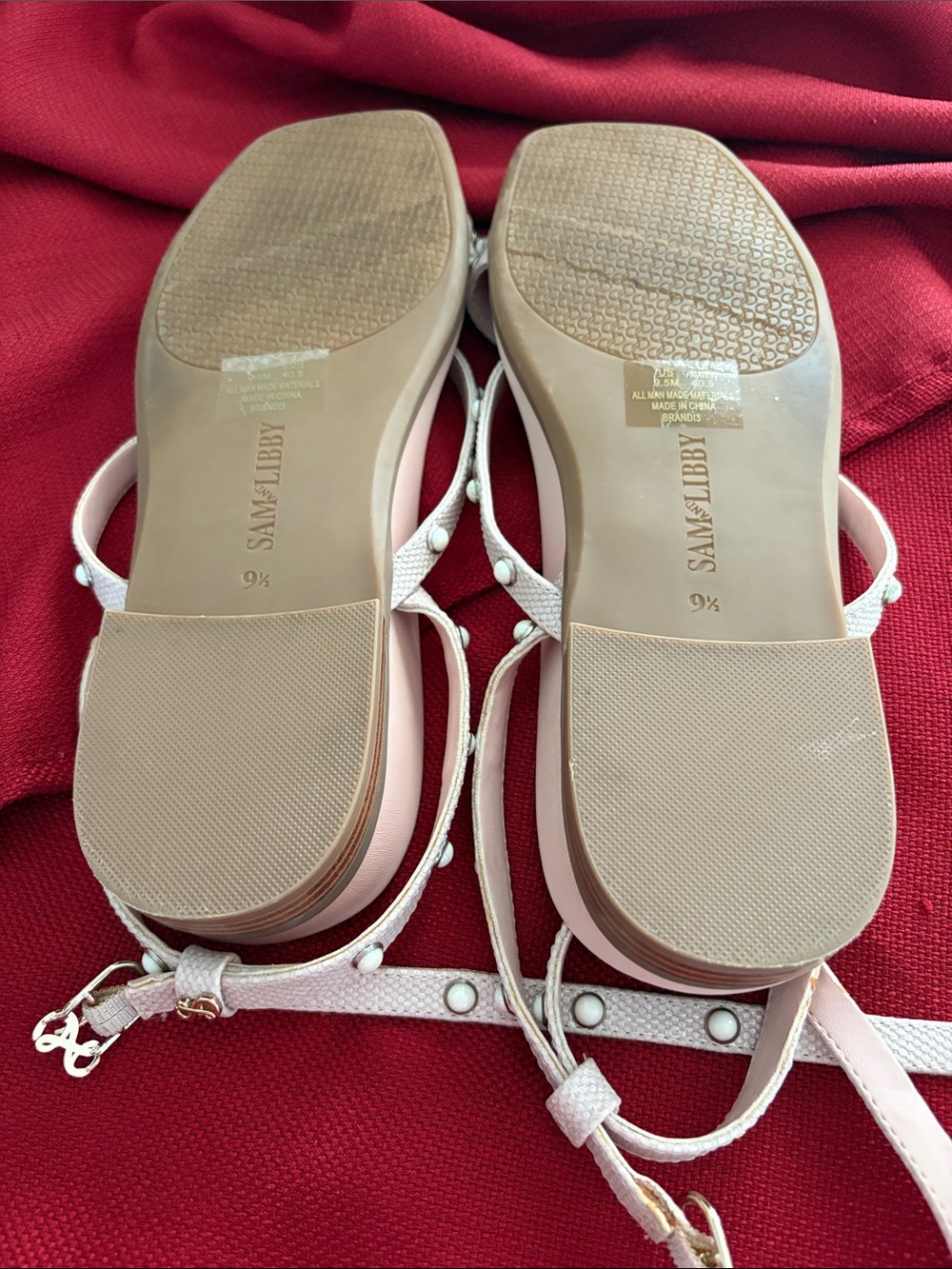 Sam & Libby Light Blush Pearl-Studded Strappy Sandals 9.5 - Picture 4 of 7
